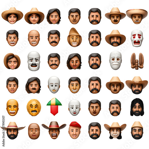 Mexican Cowboy Sombrero Emoticon Pack | PNG | No background | Generative AI Artwork