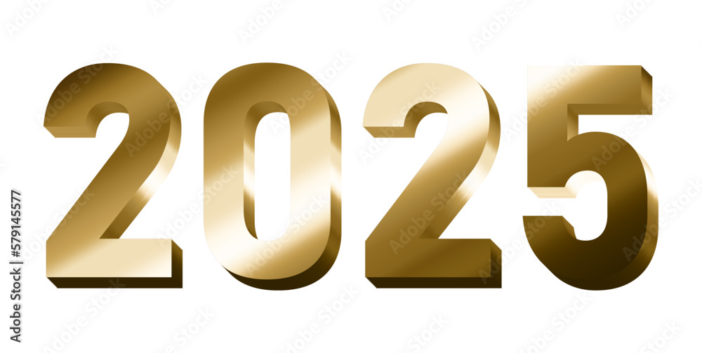 3d gold year 2025 illustration vector eps with transparent background