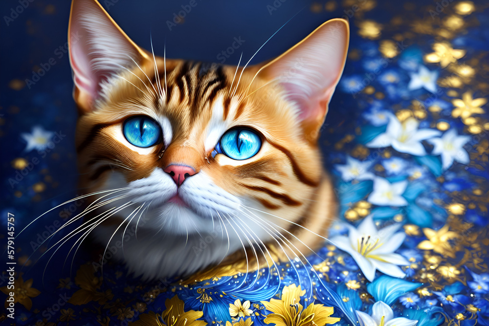 cat on a blue background