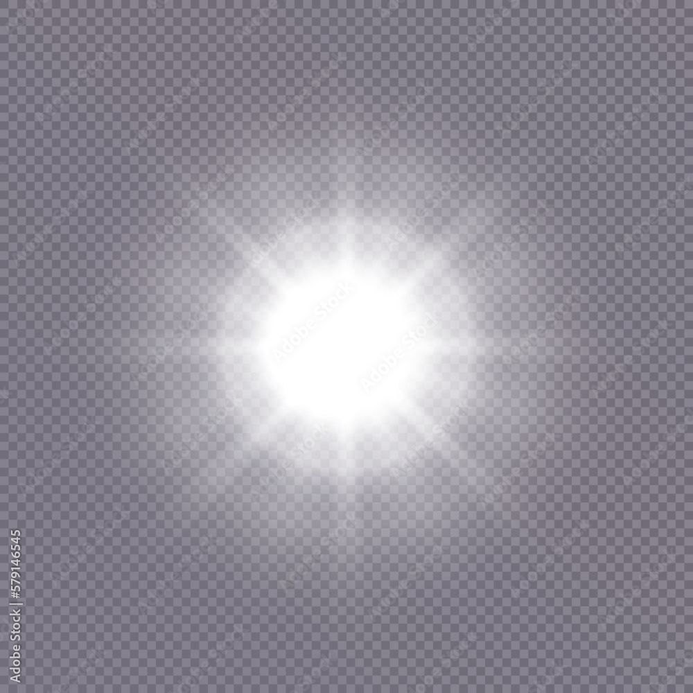 Bright light effect with rays and highlights for vector illustration.	
