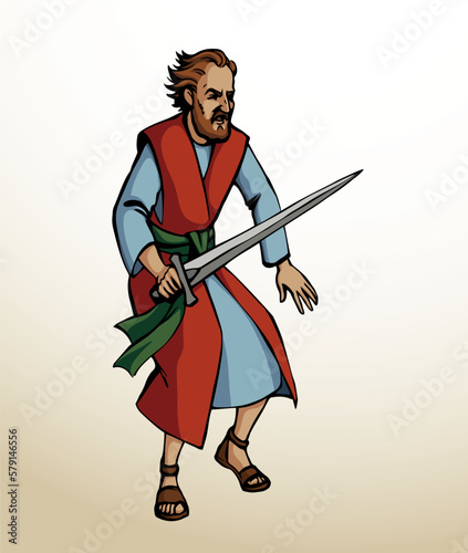 Vector drawing. Man with sword