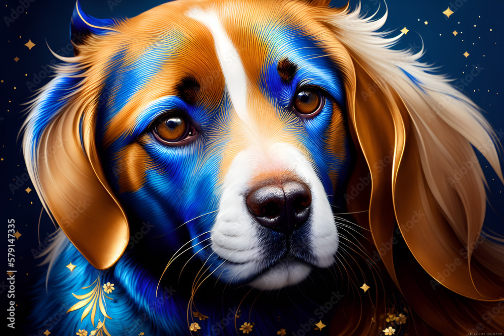 beagle puppy on blue