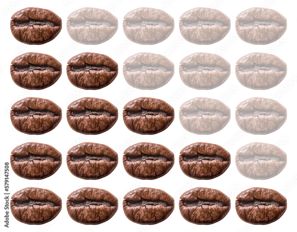 Coffee strength scale based on a photograph of a roasted coffee bean on
