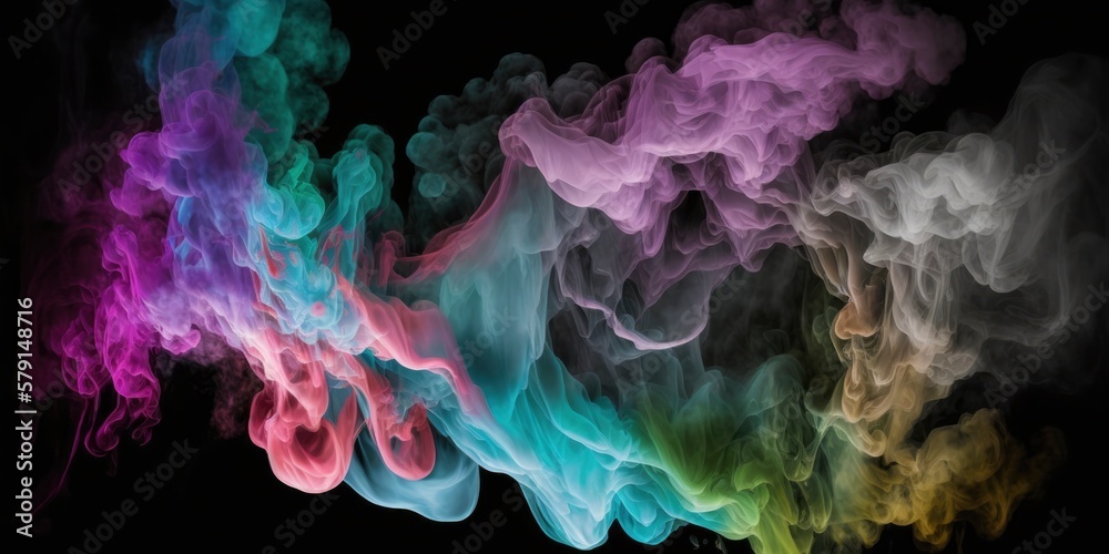 Colorful smoke, geometric pattern isolated on black 
 background wallpaper, abstract minimalist 3D render flow texture, generative ai, 