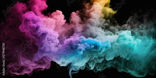 Colorful smoke, geometric pattern isolated on black background wallpaper, abstract minimalist 3D render flow texture, generative ai, 