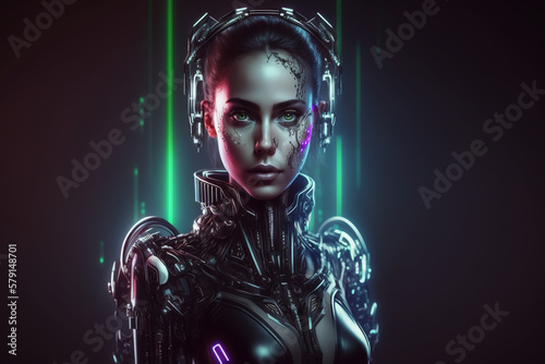 Robot woman background. Created with generative Ai technology.