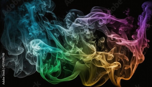 Colorful smoke  geometric pattern isolated on black   background wallpaper  abstract minimalist 3D render flow texture  generative ai  