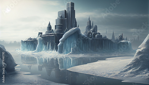 Frozen city created with Generative AI technology