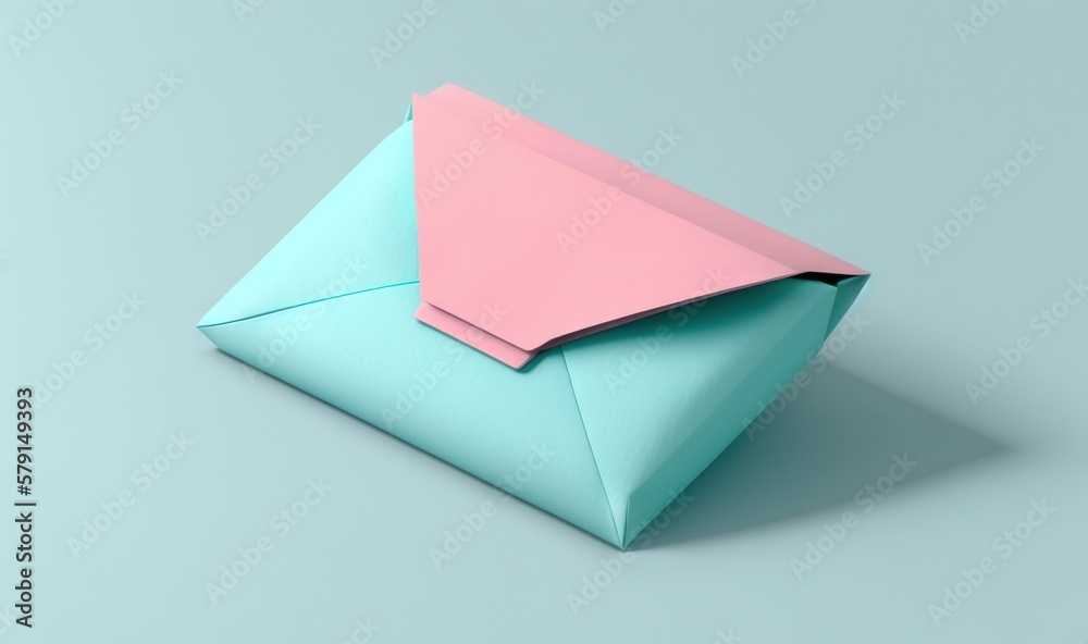 a pink and blue envelope on a light blue background with a pink envelope. generative ai a pink and blue envelope on a light blue background with a pink envelope. generative ai