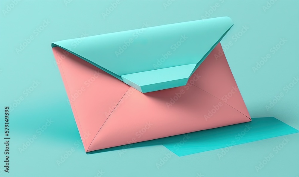 a pink and blue envelope on a blue background with a piece of paper sticking out of it. generative ai a pink and blue envelope on a blue background with a piece of paper sticking out of it. generative ai