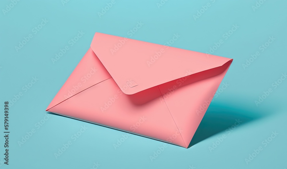  a pink envelope on a blue background with a pink envelope.  generative ai