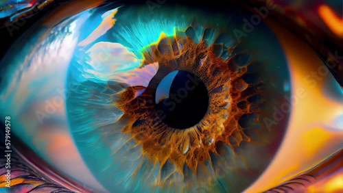 Cinemagraph of The animated green color eyeball with the part of the eye moving AI generated