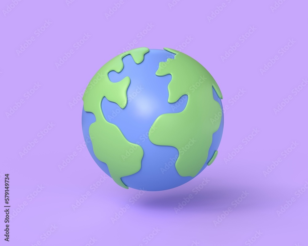3d planet earth icon in cartoon style.Concept for Planet Earth Day or Environment Day. illustration isolated on purple background. 3d rendering 3d planet earth icon in cartoon style.Concept for Planet Earth Day or Environment Day. illustration isolated on purple background. 3d rendering