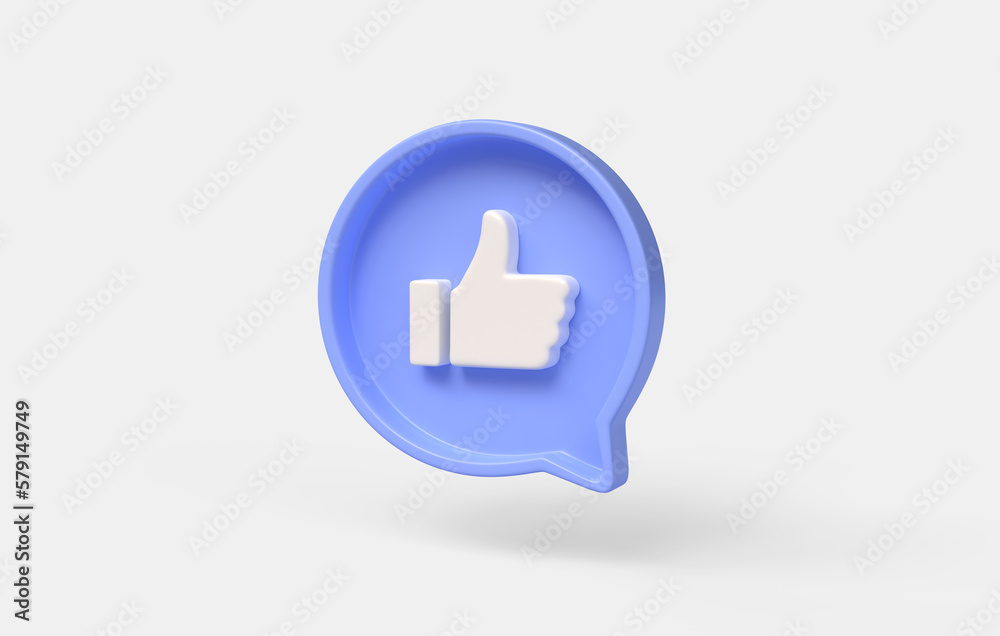 3d thumbs up notification icon on blue speech bubble. design element for social networks. illustration isolated on white background. 3d rendering 3d thumbs up notification icon on blue speech bubble. design element for social networks. illustration isolated on white background. 3d rendering