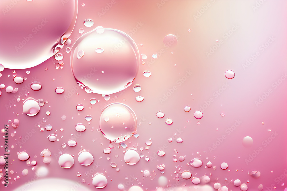 abstract Drops of water on a color pink cute background. Selective focus. Generative ai