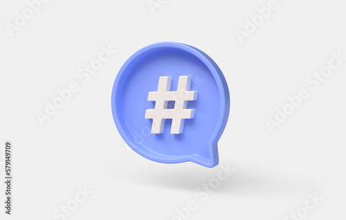 Fotografie 3D hashtag search link icon on social media notification icon