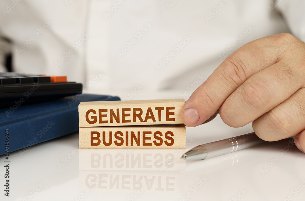 Φωτογραφία In the hands of a businessman, wooden blocks with the inscription - Generate Bus