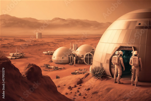 Obraz na plátně Human colony on mars futuristic concept of Colonization planet Mars