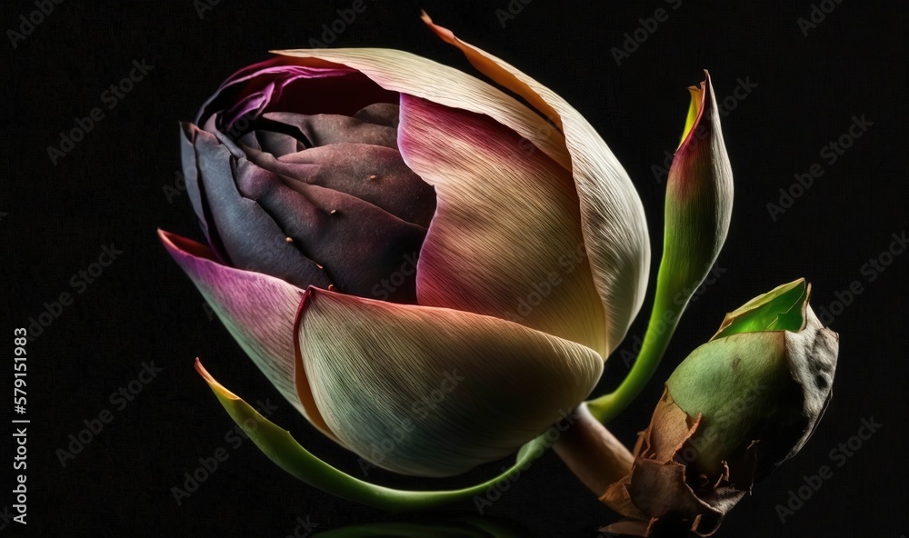 Fototapeta premium a flower that is sitting on a table in the dark. generative ai