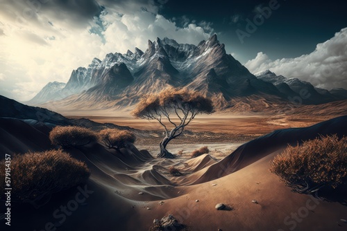 Desert and Mountain Landscape. Generative AI
