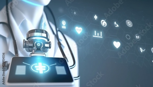 Doctor with virtual documents healthcare network, medical innovation technology future sustainable smart services and solutions in global research network,