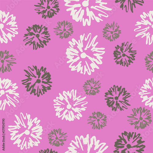 Seamless floral pattern with silhouetted daisy flowers. Hand drawn sketches on pink background. © Olena