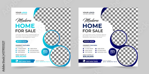 Modern Real estate house sale and home rent advertising square Social media post and promotion ads discount banner vector template design.