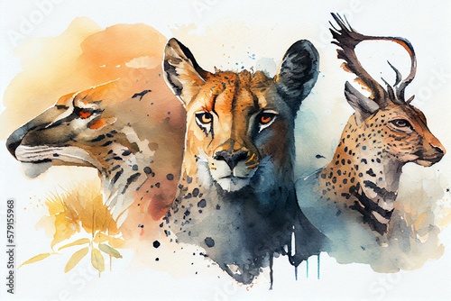 Wildlife, watercolour style generative AI photo