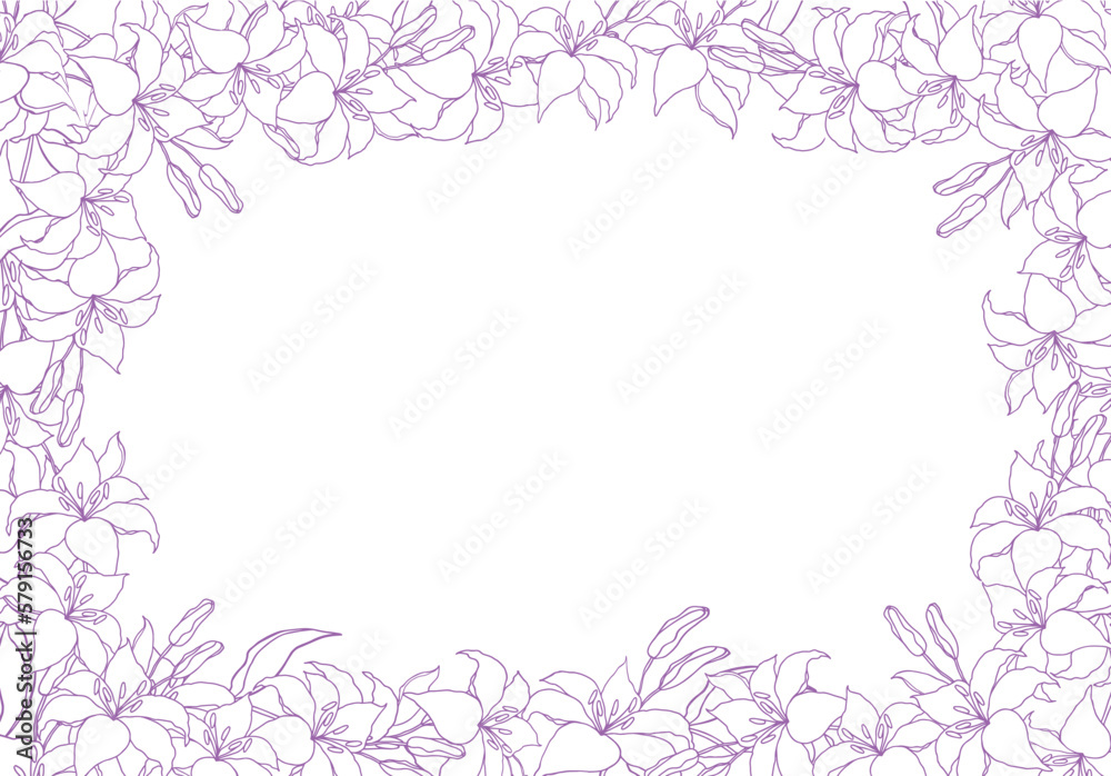 Lilly frame line art boarder for wedding invitation or card