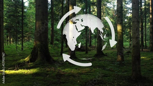 Slow movement green forest with eco recycle earth globe rotation. Concept environment. photo
