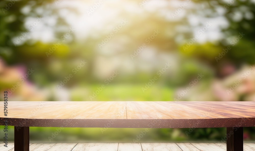 a wooden table with a blurry background in the foreground. generative ai a wooden table with a blurry background in the foreground. generative ai