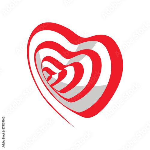 An optical illusion of the shape of a heart going into the depths of a spiral distortion of the symbol of love. Graphic solution of the heart symbol for love