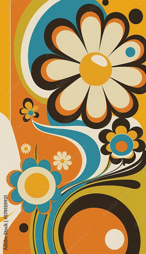 Fototapeta premium A 70's wallpaper. Flower power !