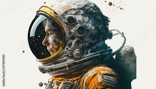 Astronaut in the outer space - isolated on white background - Abstract Spaceman wallpaper - Generative AI