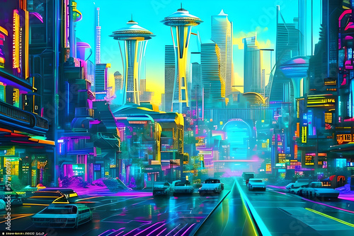 seattle future synthwave city