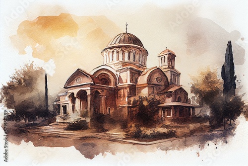 Historic Religious Buildings, watercolor style generative AI