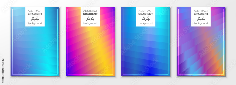 Set of A4 cover templates with colorful metal gradient waves.