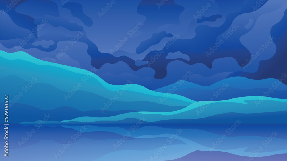 Dark storm clouds over a high ridge of mountains. Rainy weather over the lake and row of mountains. Dark storm clouds over a high ridge of mountains. Rainy weather over the lake and row of mountains.