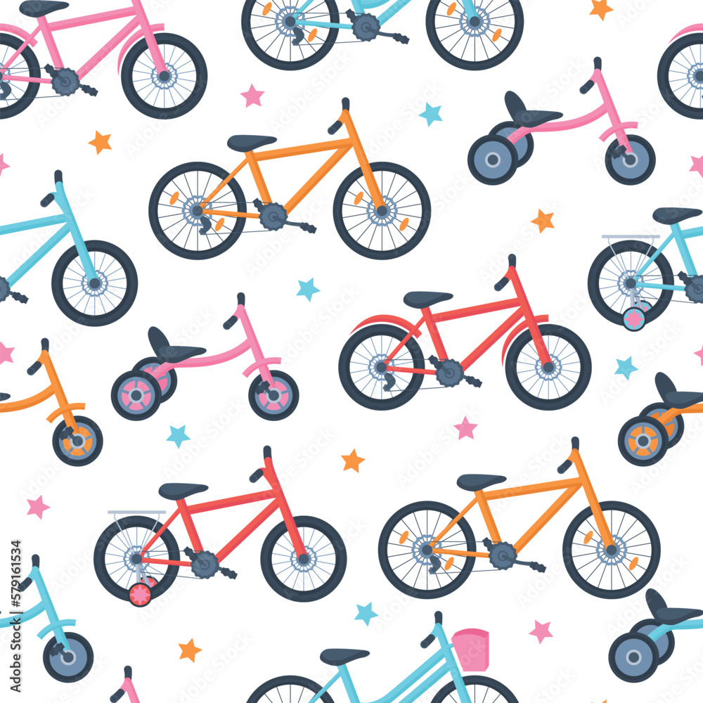Seamless pattern of flat children's and adult bicycles. Seamless pattern of flat children's and adult bicycles.