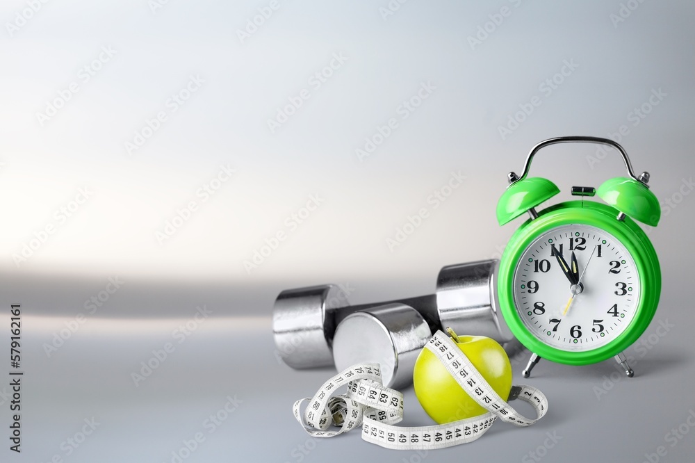 Retro alarm clock with exercise equipment Retro alarm clock with exercise equipment