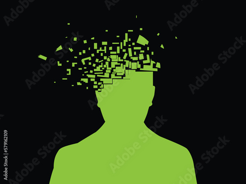 Digital profile concept of anonymous man silhouette shattering in the black background