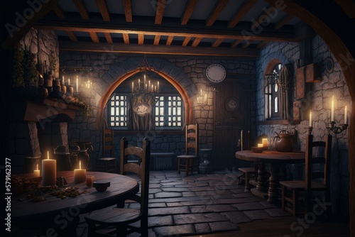 Fairytale fantasy interior of a medieval castle. AI generated