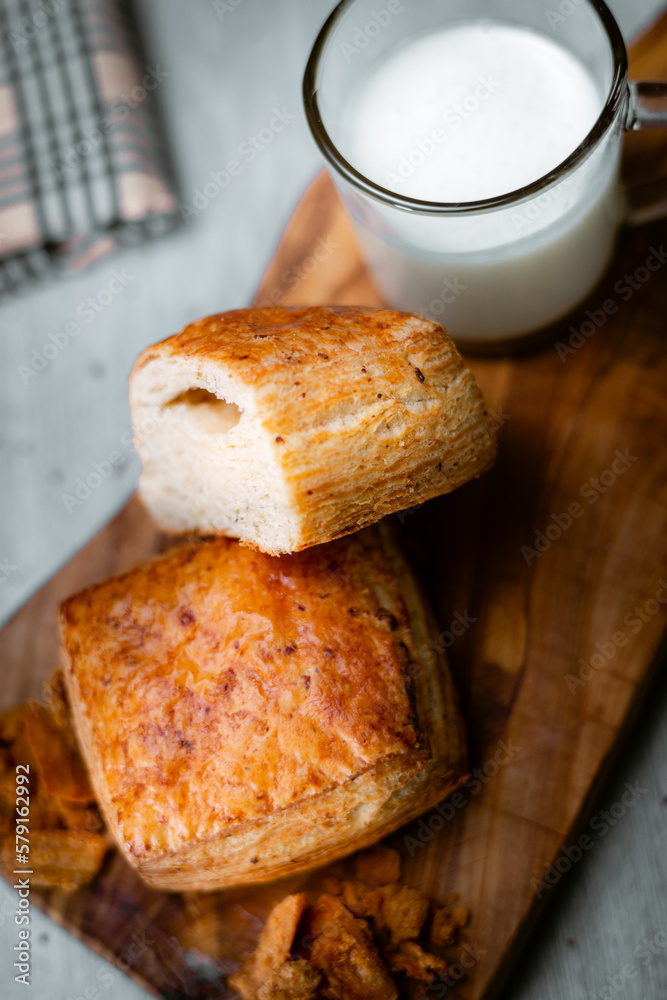 Bakery shop products various kinds of baguette, bagel, donut