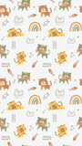 Cute cat seamless pattern in hand drawn childish style. perfect for fabric, textile, print