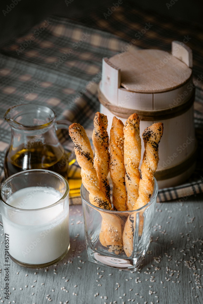 Bakery shop products various kinds of baguette, bagel, donut