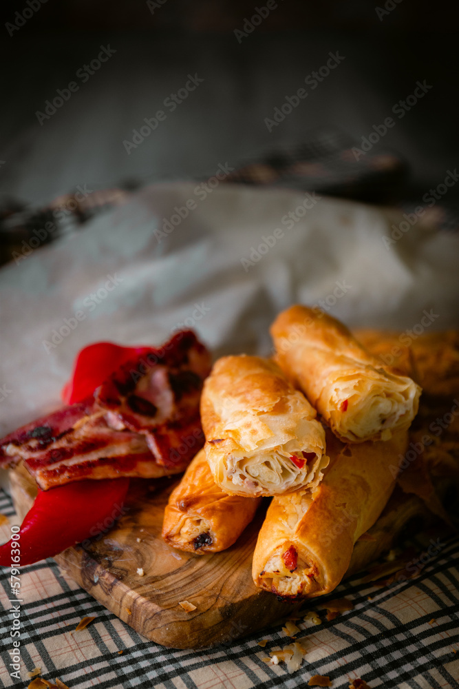 Bakery shop products various kinds of baguette, bagel, donut