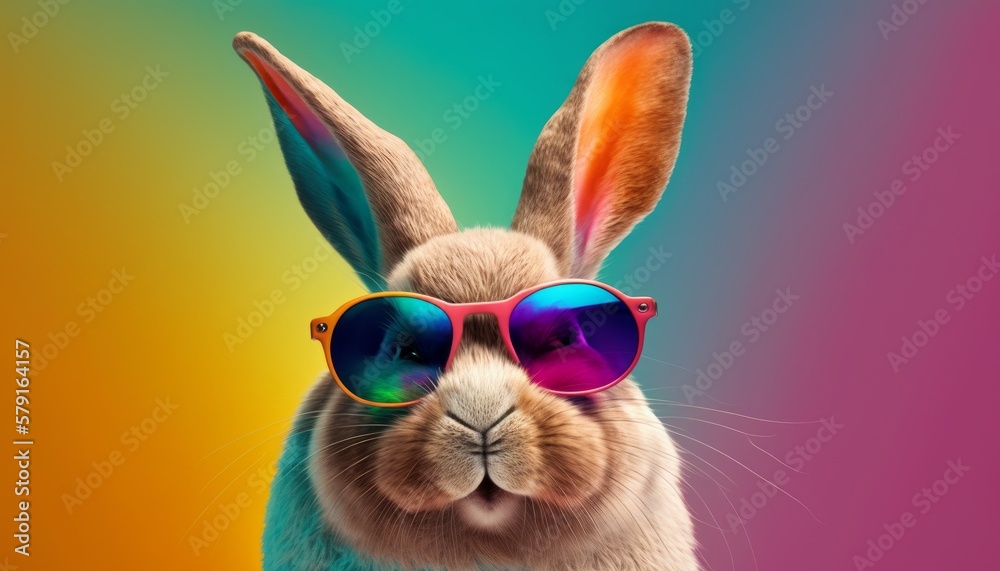 Stylish rabbit with sunglasses on a colorful background. Gradient background. Generative AI