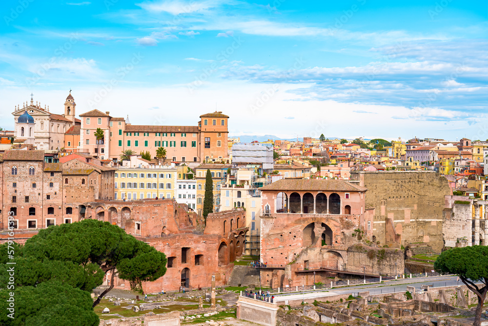 The Foro Romano, the Roman Forum in centre of the old town of Rome, Roma. Also called Forum Magnum, was the center of day-to-day life in Rome
