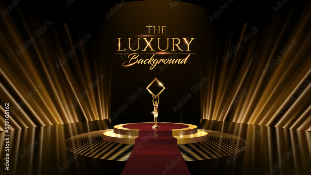 Black Gold Award Background. Golden Rays Jubilee Night Decorative