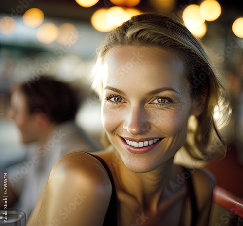 Confident blonde fashion model smiling Generative AI 